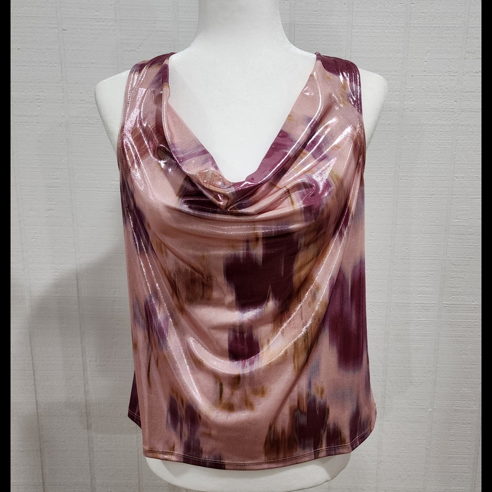 By Anthropologie Liquid Shine Cowl Neck Tank Top Size Large NWT Peach Purple